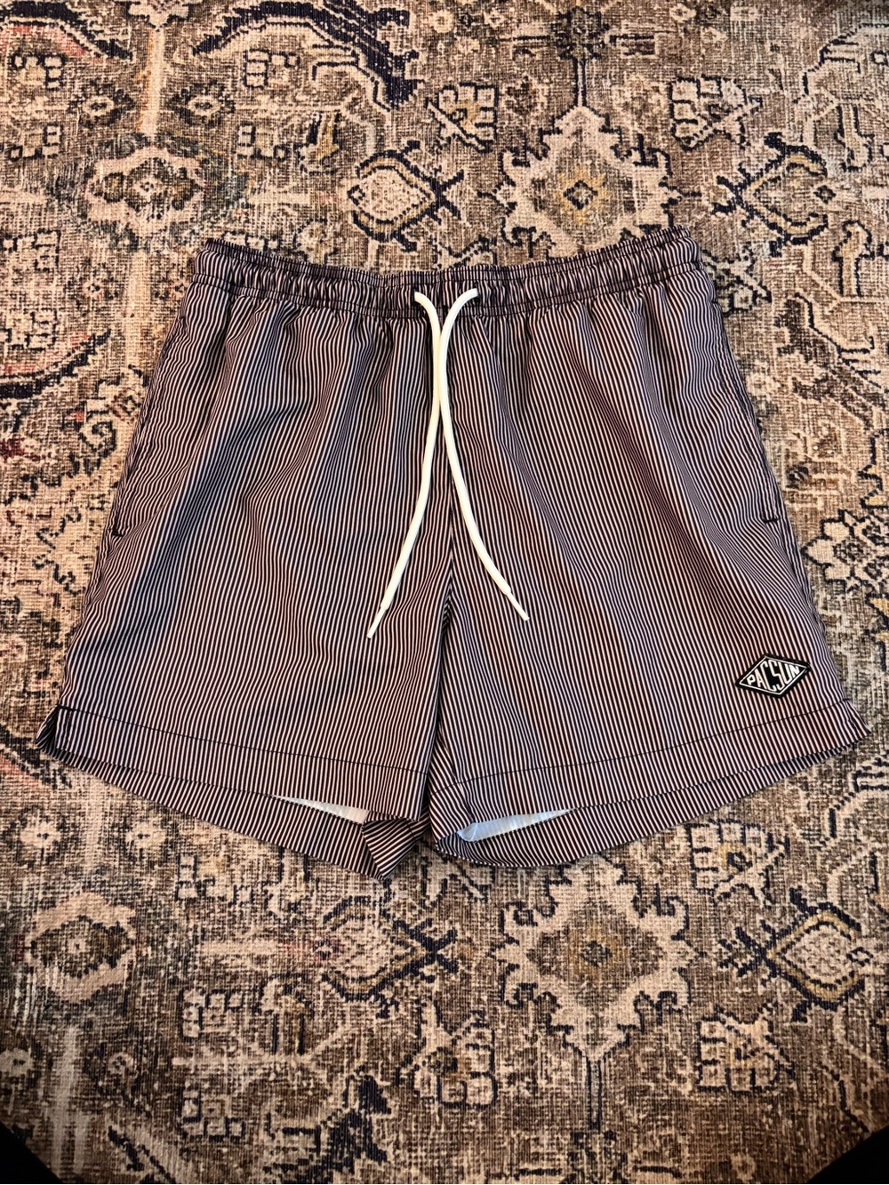 PacSun Striped Drawstring Men’s Swim Shorts - Brown/Black Size Medium